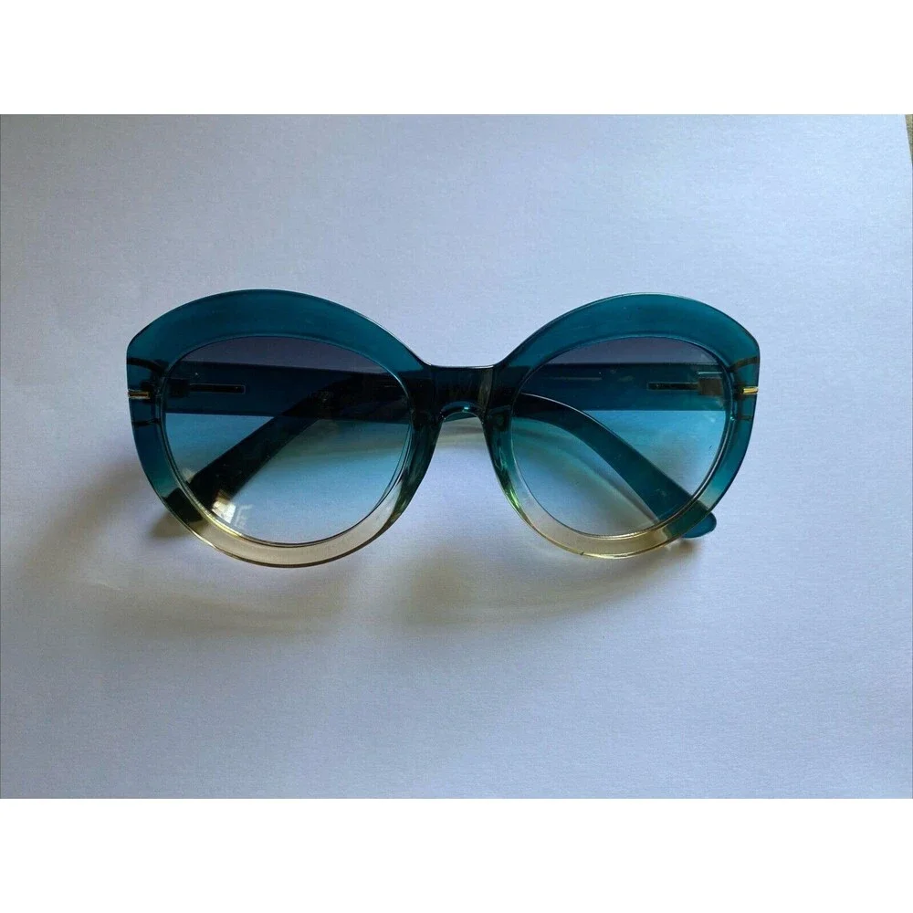 Women's Beige And Teal Green Round Sun Glasses